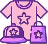 A pink shirt with a star on it and a hat.