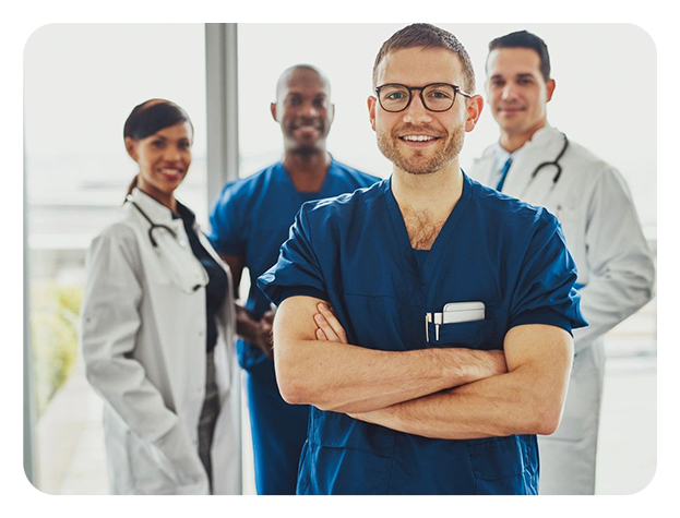 A group of doctors standing in front of each other.