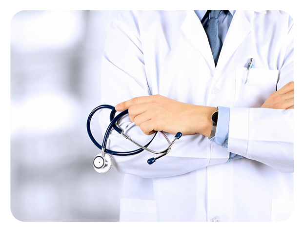 A doctor holding his stethoscope in his hands.